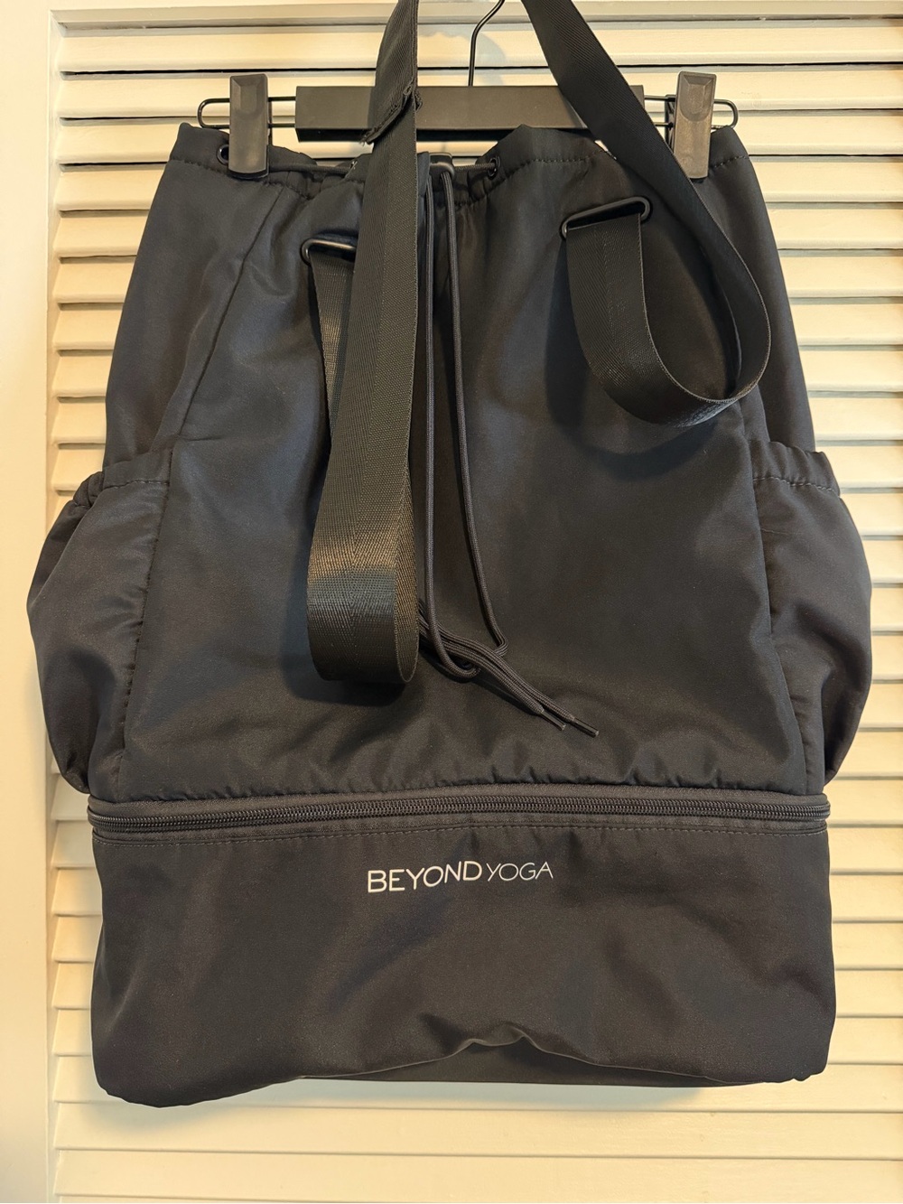 Beyond Yoga Black Drawstring Backpack with Lower Zip Compartment